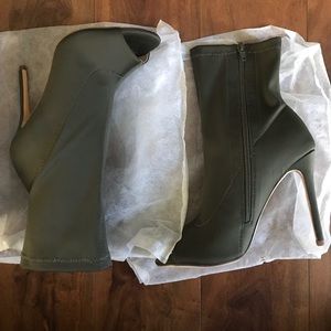 Olive green stiletto heel boots